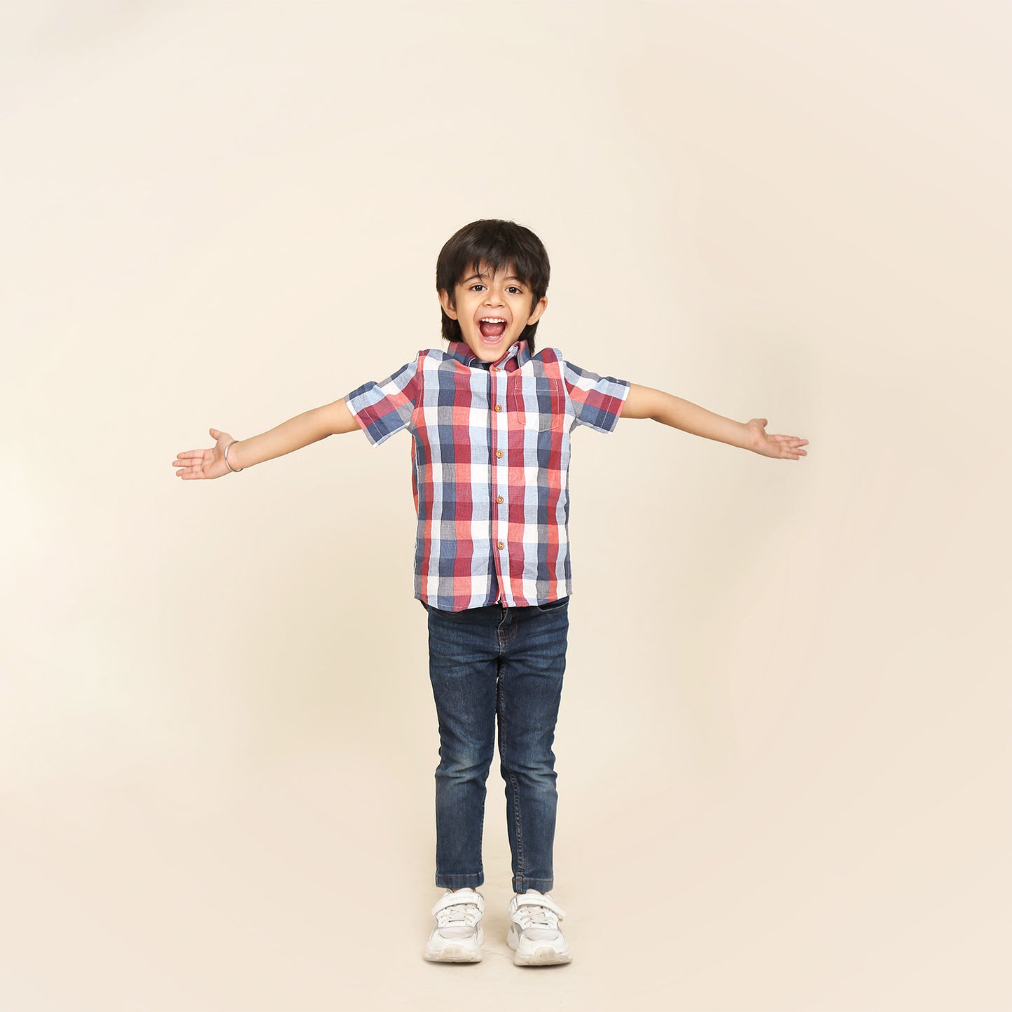 Half Sleeves Check Shirt for Boys- Multicolored