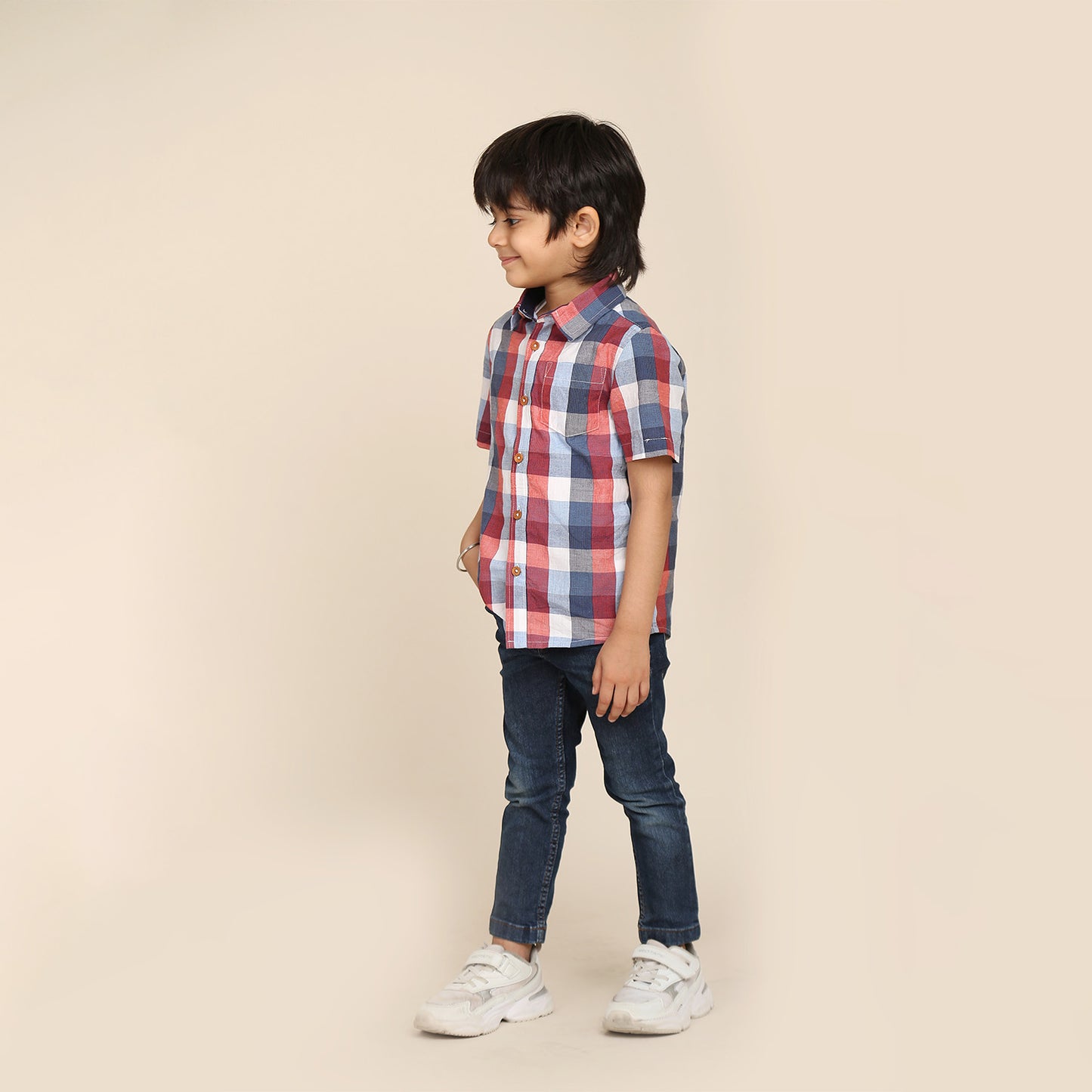 Half Sleeves Check Shirt for Boys- Multicolored